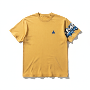 T-shirt à manches courtes jaune moutarde pour homme, coupe ample, col rond, décontracté, 100% coton respirant - Product Image 1