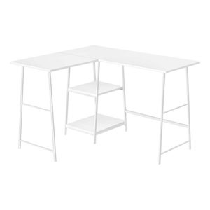 Scrivania per Computer Contemporanea da 48 Pollici in Metallo Bianco e Laminato Bianco, Postazione di Lavoro a L per Ufficio Domestico con Scaffali Angolari - Product Image 2