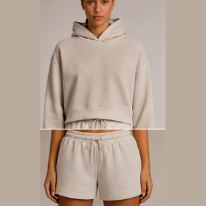 Women Hoodie Set With Long Sleeve Sweatshirt Shorts hoodie Matching Outfit for adult and for kids with custom logo - Product Image 2