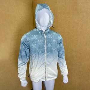 Blouson bomber à capuche pour homme, motif lettres bleues, coupe fine, coupe-vent zippé avec logo frontal, vêtement d'extérieur décontracté - Product Image 1