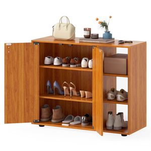 2-Door Enclosed 3-Tier <b>Open</b> <b>Storage</b> Adjustable Shelf Shoe Cabinet for Entryway Durable Organizer for Farmhouse Natural Style - Product Image 2