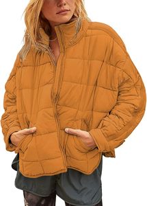 Chaqueta Acolchada para Mujer, Color Sólido, Manga Larga, Cuello Alto, Cierre de Cremallera, para Otoño, Material de Poliéster - Product Image 5