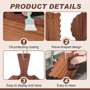 Lot de 2 planches à découper en bois d'ébène festonnées avec poignée, planches à découper en bois d'ébène à bords ondulés, planches de service pour le pain, vente en gros - Product Image 5