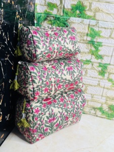Ensemble de trousses de maquillage matelassées légères faites à la main avec fermeture éclair, en coton à imprimé floral, sac cosmétique de voyage, organiseur de toilette, magnifique cadeau - Product Image 6
