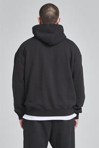 Sweat-shirt à capuche noir surdimensionné pour homme, couleur unie, en molleton de coton, pull décontracté, coupe classique, pour l'automne - Product Image 2