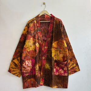 Quilted Kantha Jacket Handmade Vintage Kimono Jacket Boho Tie Dye Jacket - Product Image 1