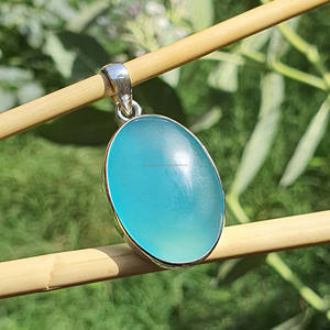 Colgante de Plata de Ley 925 con Calcedonia Azul Ovalada Grande, Chapado en Oro, Joyería Clásica para Bodas, Collar para la Elaboración de Joyas - Product Image 4