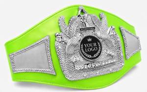 Custom Green PU Martial Arts Championship <b>Belt</b> With Gold Silver Plate Logo Center Unisex Durable Training Equipment - Product Image 2