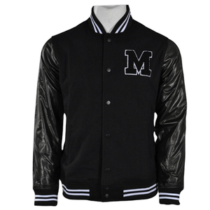 Veste de baseball universitaire en cuir noir à manches ajustées, personnalisable avec logo, vente en gros, collection automne - Product Image 1