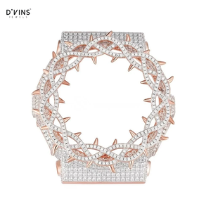 D'VINS Lunette de montre Hip Hop plaquée or rose, motif épines de gazon, Moissanite, 19-25MM, Remplacement de protection de montre pour Dj13254hj - Product Image 6