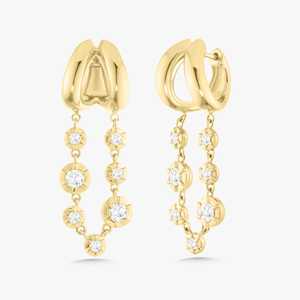 Long Drop Dangle Line Unique Huggie <b>Hoop</b> Statement <b>Earrings</b> Wholesale 14k 18k Gold 1 Ct Round Lab Grown Diamond Georgian Set - Product Image 5