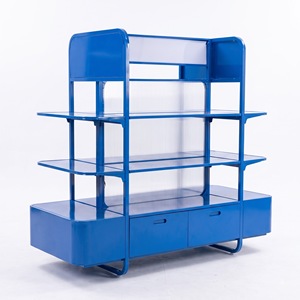 Blue Heavy Duty Gondola Supermarket <b>Shelving</b> 4 Tier Freestanding <b>Metal</b> Rack With Back Epoxy Coated Rectangular Design - Product Image 1