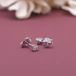 IGI Certified Lab Grown Diamond Emerald Cut Bezel Stud <b>Earrings</b> Solid 925 Sterling <b>Silver</b> Solitaire Diamond <b>Earrings</b> - Product Image 5
