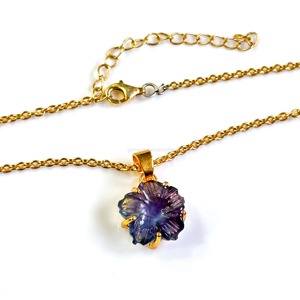 Natural <b>Rainbow</b> Fluorite Flower Charm Pendant Carved Crystal Gemstone Necklace For Women Birthday Gift Fashion Jewelry Wholesale - Product Image 2