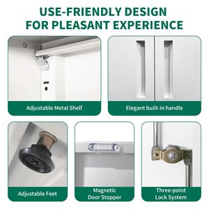 Armadio da Garage in Metallo Bianco 71'' con Porte in Acciaio con Serratura, 3 Ripiani Regolabili, Armadietti Alti per Conservazione Attrezzi - Product Image 4