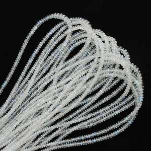 Cuentas sueltas de piedra lunar arcoíris natural, lisas, en forma de rondel, de 3-5 mm, con perforación central, para la fabricación de joyas, venta al por mayor. - Product Image 4