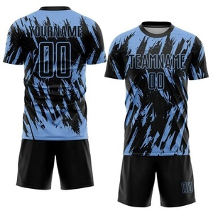 Ensemble de maillots de football américain sublimés bleu-noir pour hommes, col rond, manches courtes, polyester respirant, nom de l'équipe imprimé - Product Image 1