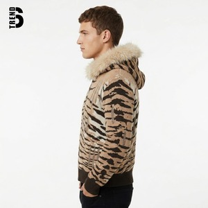 Sweat à capuche zippé personnalisé pour homme, imprimé tigre, en tricot épais, avec capuche en fausse fourrure, style streetwear Y2K, imprimé animal, veste d'hiver - Product Image 2