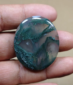 Gemas Alba, Ágata Musgosa Verde Natural, Cabujón Ovalado Pulido, Piedra Decorativa Suelta de Rajastán para Decoración y Meditación - Product Image 1