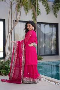 Lehenga Choli Dupatta de Georgette Rosa de Alta Calidad con Estampado Digital y Bordado de Lentejuelas para Mujer, Listo para Usar en Bodas de Invierno y Verano - Product Image 3