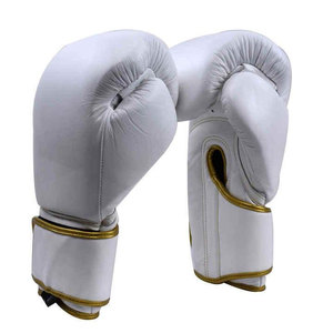 White Leather Boxing Gloves Lace-up Adjustable Wrist <b>Strap</b> Adult Unisex 16oz - Product Image 2