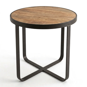 Table basse industrielle vintage moderne, petite, en fer et bois, écologique, durable, motif antique, pour salon - Product Image 2