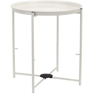 Tavolino rotondo bianco/grigio melange con cestino in tessuto, comodino da 17,7 pollici, altezza 18,9 pollici - Product Image 4