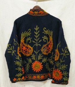 Floral Embroidered Mandarin Collar Wool Jacket Full Sleeve <b>Winter</b> Women's <b>Coat</b> Handmade <b>Thick</b> Open Stitch Design - Product Image 2