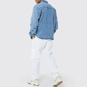 Factory Custom Cotton Washing Outdoor <b>Men</b> <b>Denim</b> <b>Jackets</b> Oversized Streetwear Front Pockets Blue <b>Denim</b> <b>Jackets</b> - Product Image 2
