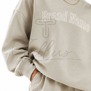 Conjunto Casual de 2 Piezas para Mujer, Shorts Holgados, Sudadera de Algodón de Manga Larga con Cuello Redondo y Bolsillo, Estampado de Letras, para Todas las Temporadas - Product Image 2