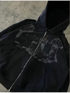 Streetwear Custom Logo Color Block Washed Distressed Vintage Acid Washed Embroidery Patchwork Patches Spider Hoodie 100% Cotton - Product Image 2