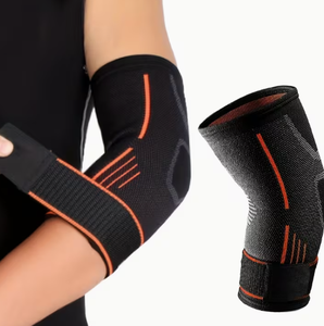HAWK SPORTS INDUSTRIES Support de coude respirant et réglable, noir avec surpiqûres orange, fermeture auto-agrippante pour l'entraînement sportif de football - Product Image 2
