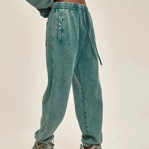 Custom Side Rhinestone Elastic Waist Acid Washed Double Waist Baggy Wid Leg <b>Stacked</b> Street Style Sweatpants for Men - Product Image 1