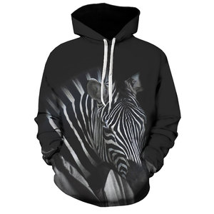 Sweat-shirt à capuche noir pour homme avec imprimé zèbre, coupe décontractée, en polyester tricoté, pour l'automne - Product Image 1