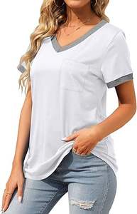 Womens T Shirts Short Sleeve V Neck Loose Casual Summer <b>Tops</b> 2026 with Pocket - Product Image 3