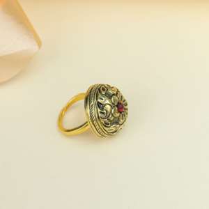 Anello di Lusso in Pietra Corallo Gumbad Chittai, <span class=keywords><strong>Argento</strong></span> Sterling <span class=keywords><strong>925</strong></span> Placcato Oro, Gioiello Vintage da Donna alla Moda - Product Image 2