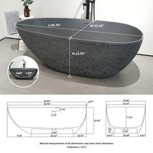 Maydon อ่างอาบน้ำผิวแข็งสีขาวด้านอิสระแบบทันสมัยการออกแบบด้วยหินเทียมที่ทันสมัยสำหรับห้องน้ำ - Product Image 6