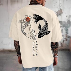 Men's Plus Size T-<b>Shirt</b> With Koi <b>Fish</b> Print Back Design Casual Short Sleeve O-Neck 100% Cotton Jersey Fabric - Product Image 2