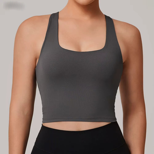 Haut court côtelé extensible quatre directions pour femme, idéal pour le yoga, la gym, le fitness, la course et l'entraînement, vente en gros personnalisée - Product Image 6