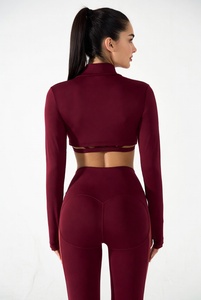 Women's Yoga Fitness 3-Piece Sport Set Solid Front Custom High Waist Quick Dry Comfortable <b>Leggings</b> & Crop Top - Product Image 2