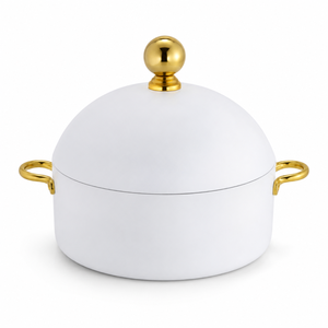 Casserole isotherme à double paroi en acier inoxydable blanc de qualité supérieure avec poignées dorées, bol de service alimentaire pour cuisine domestique - Product Image 1