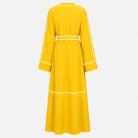 Nouvelle Abaya 2026 en Tissu Polyester Doux, Longueur Intégrale, avec Ceinture et Col en V, Style Élégant, Confortable, Respirant et Séchage Rapide
