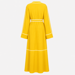 New 2026 Modest Polyester Soft Fabric Full Length <b>Abaya</b> with Belt Piping V Neck Style Elegant Comfortable Breathable - Product Image 2