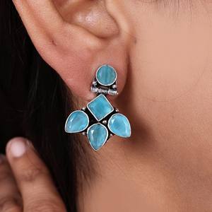 Pendientes de botón geométricos de latón chapado en plata oxidada con circonitas, estilo bohemio étnico, joyería llamativa para mujer, ideales para fiestas. - Product Image 2