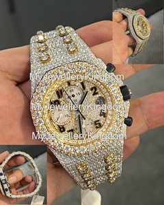 Fully Iced Out Branded Stainless Steel <b>Watch</b> with Moissanite Diamond Round <b>Case</b> 10 Bar Water Resistance-Fashion Jewelry - Product Image 1