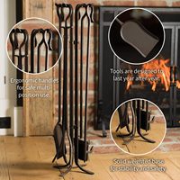 Ensemble d'outils de cheminée en fer forgé à la main, 5 pièces, 27,5 pouces, avec poignée en bronze, accessoires pour foyer intérieur/extérieur