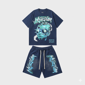 CLOVIX SPORTS Summer Mens Graphic T <b>Shirt</b> and Shorts Set Heavyweight Cotton Oversized Streetwear Summer Two Piece - Product Image 6