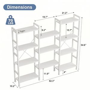 Three Column Four Layer Bookshelf Wide Modern Bookcase with 11 <b>Adjustable</b> Open <b>Shelves</b> Metal Frame - Product Image 2