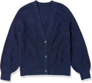 Cardigan en tricot personnalisé bleu marine pour l'école, col en V, boutons sur le devant, pull uniforme en fil extensible doux, broderie de logo et écusson, vêtement OEM en gros - Product Image 5