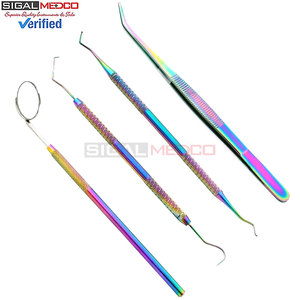 4 Pcs Multi Rainbow Dental Hygiene Plaque Remover Set Scaler Explorer Excavator Mouth Mirror Tweezer Plier Medic Instruments - Product Image 5